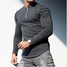 Men's Casual Slim Long-sleeved T-shirt Fitness Running Top Casual Slim Half-zip Men's Long-sleeved Bottoming Shirt